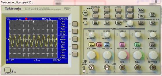 Tektronix oscilloscope-XSC1 SATE/RECALLMEASURE Tektronix TDS 2024 EJHTONADE OSCILLOSCOPE 300 HENUS Tek M Pos: 0s MEASURE CHt