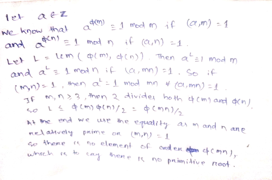 ae z M) mod m if am) - 1 Ne know ha! n mod ni (a,n) -1 and a lem pm, d(n)) Then a I Wod m Let and a mad n if Mn) hen a- 1 mo