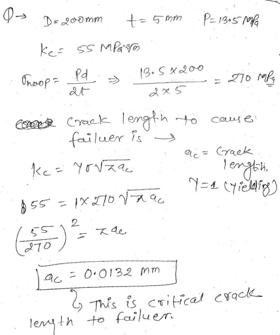 DEOmm Pd 13. SX200 at tongtin failuer is ac CrRek ongsh e 70 O O132 Mm This is criHcal cyack lenth to failuer.