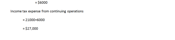 $6000 Income tax expense from continuing operations 21000+6000 - $27,000