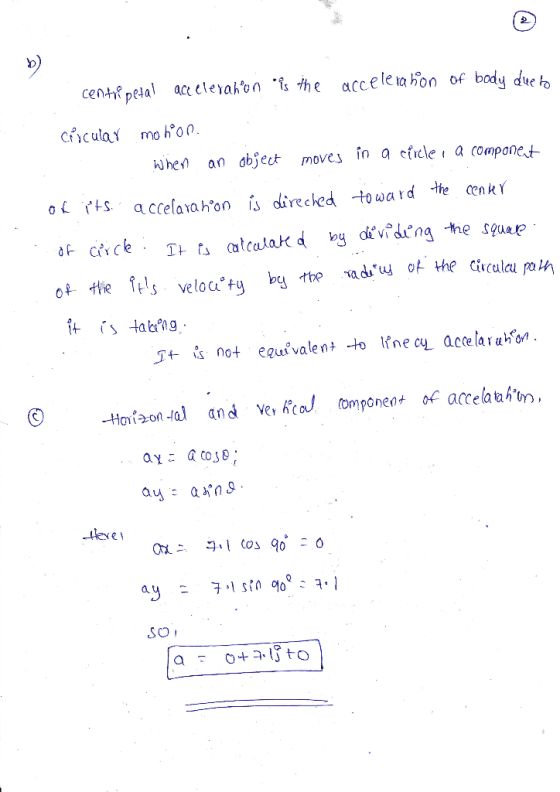 2 cente peral aceeakhe acceahon of body due ho when an obet moves n a eficle1 a compone ay an SO