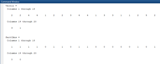 Command Window Vector - Columns 1 through 18 Columns 19 through 20 Columns 1 through 18 Columns 19 through 20