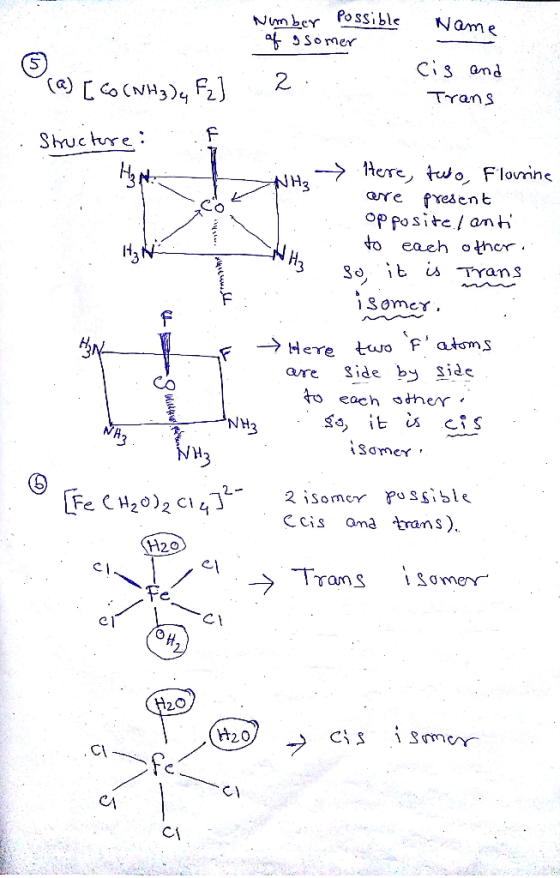 Nmher Posibl Name Sorner Ci3 and TranS 2. (VH Shuchre: are fYeicnt op positel anh CO eaeh other -> Here twof, atoms avre Side