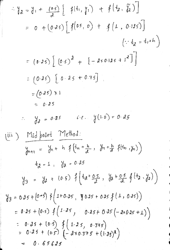 시 ) Midpoint Method 匹 t1 t^+0 5 33t (0 5 (0-5)扎1.25, 0.25+0.35 (-3x0.25 +1) : 0.35ナ(0.5 = 0.25 + (o·f) (-240.375 t (1-2が 1