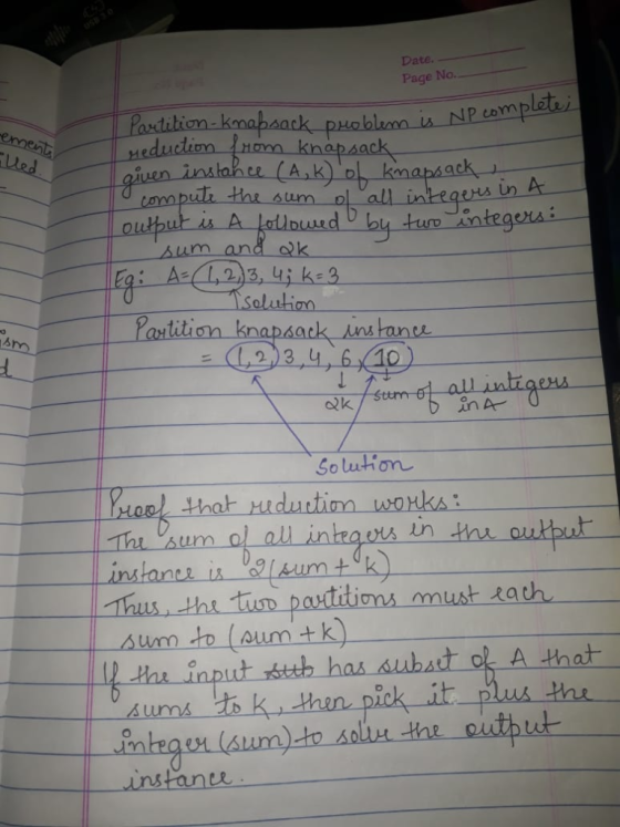 Date. Page No. com olution Pastition knapsack tan ak in 4- SolutHom Her ioput kth has auhait o A that sums tsk, then-pick-it