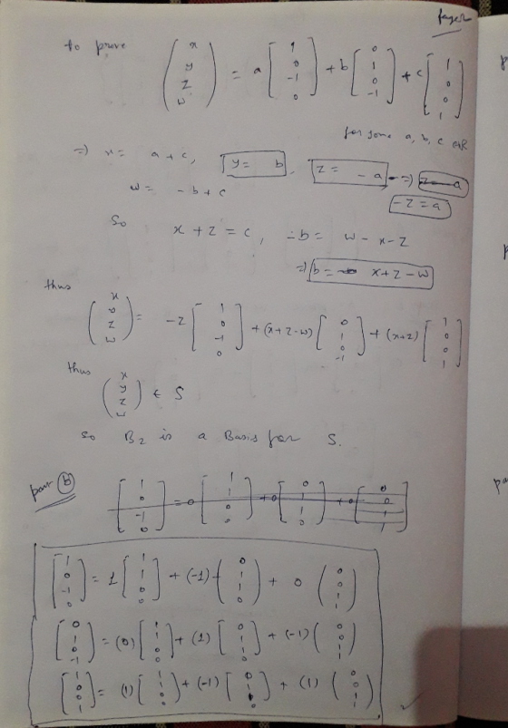 (E)-13-13-13 to prave + b C -b4 クニ2- M-Z +x thus (E-1): (A7-W) (n42) thus € S hen Basis (32 0 0 - co!) 4 O o )