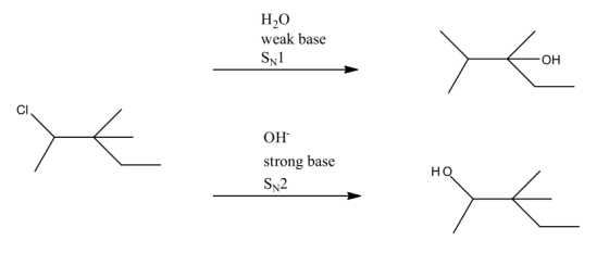 H20weak baseSN1OHClOHstrong baseSN2HO