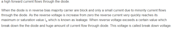 a high forward current flows through the diode. When the diode is in reverse bias majority carrier are block and only a small