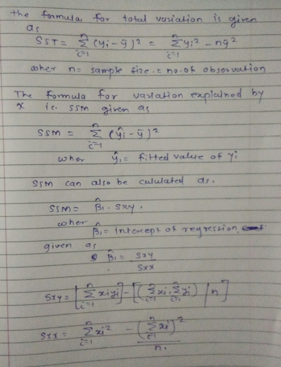 a s oher n: sample size no.of obser vetion Fomuda for veniation expledned by mwo given as c-1 02 h tr y= fitted value of as