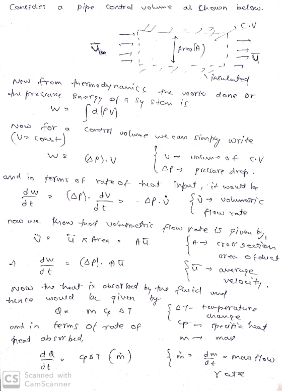 pipe below. Contider Control vounn e a Choun CV inuduted Nowfrow thermo dy nanics tne tn presrane oorlo done Enery of a Sy fo