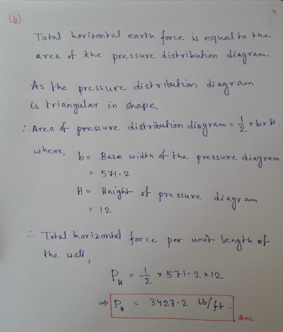 Lb) Total horitonbel earth force is equal to tne a-re a 나 khe pre ssure distribu horn díaaYami As the aren pressure distribut