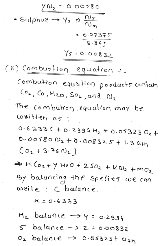 2. 8 8 6 Co2, Co , H20, SOL , and n, The combuton equation moy be C01 + 3-76v1) сові te : C balance balance → o.os3 2 3 + a