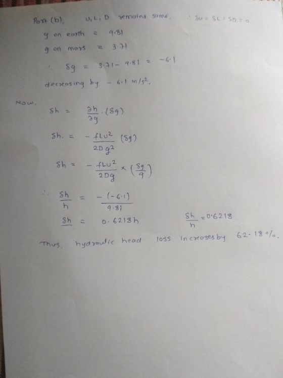 emaing so me Su= SL SD U, L, D Part (b), 9.8) on easth 3.1 mars 9 on -6-1 3 1-9.81 - 6.1 m/s2 deccas ing by NOw h.189) flu2 S