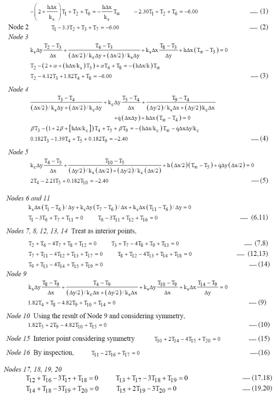 hAx 2 + hAx T (1) Ti+T T6 - 2.30T1 T2 + T6 = -6.00 Node 2 (2) TI 3.3T2 T3 + T7 = -6.00 Node 3 Ts - T3 kgAx Тз — Тз kgAy Та -
