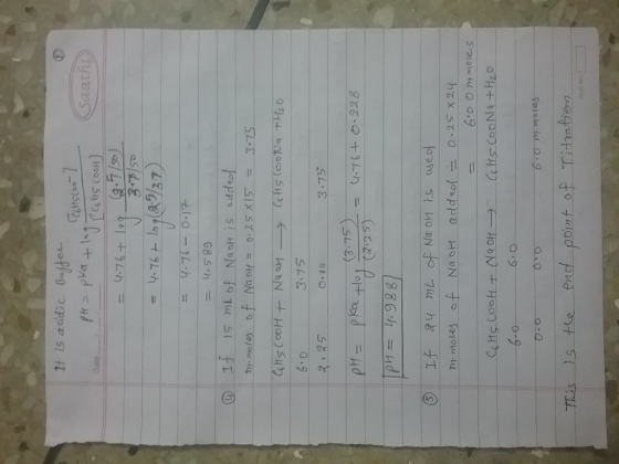 tt is acidic Batter- Gale( oel = u.. 589 3-75 po= 11, 98 b) nr melei of Na SH added 0.25x24 6.0 Omme tes = 6.O 6