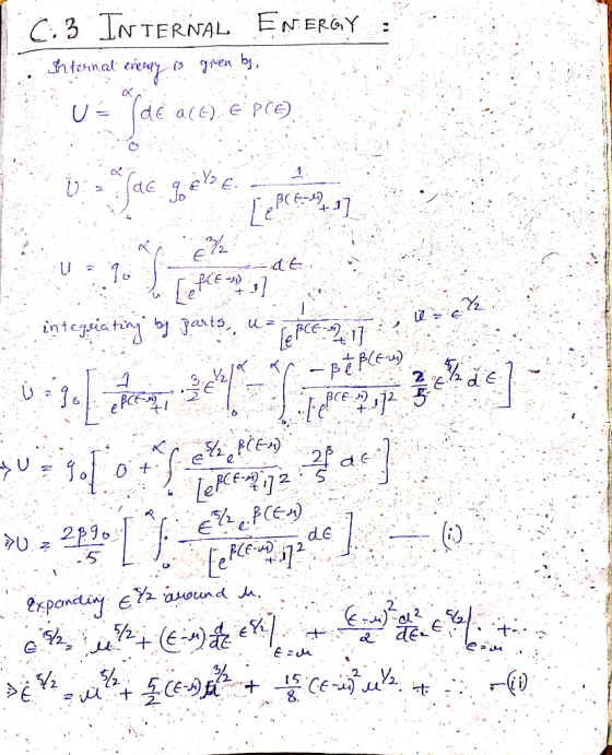 C. 3 INTERNAL ENERGY shtornal gven bj U Pce de arE) E 10 integiatbats 2 BCE- Leee2 EefcE) de BCE-D Dxpondiny Eauound a