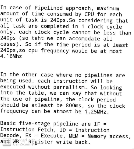 In case of Pipelined approach, maximum amount of time consumed by CPU for each unit of task is 240ps.So considering that all