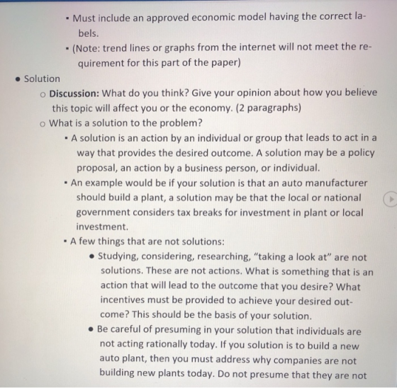 . Must include an approved economic model having the correct la- bels (Note: trend lines or graphs from the internet will not