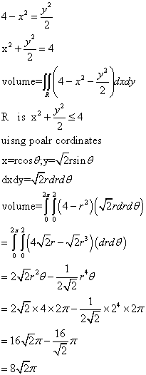 volume-Tl 4-x2-y uisng poalr cordinates volume ×21x2n 2/2 16 = 16027- eT = 842π