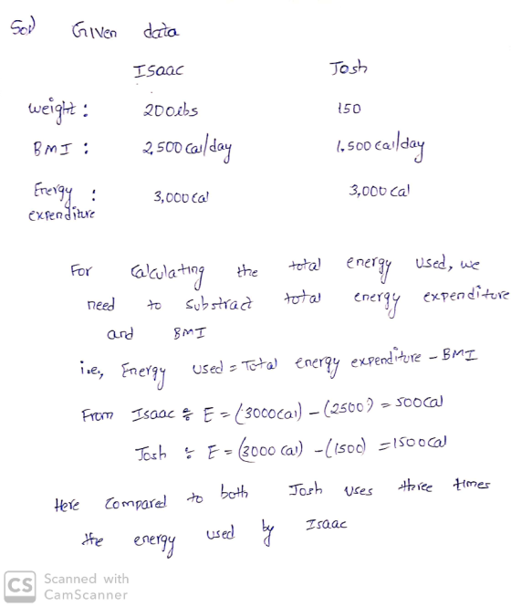 Sol GIVen data Josh ISaac weigt 2Dobs 50 .50 caldny 2,500 Ca/day BMI So0 3,000 cal 3,000 Eal exfendiuve total alwatng For the
