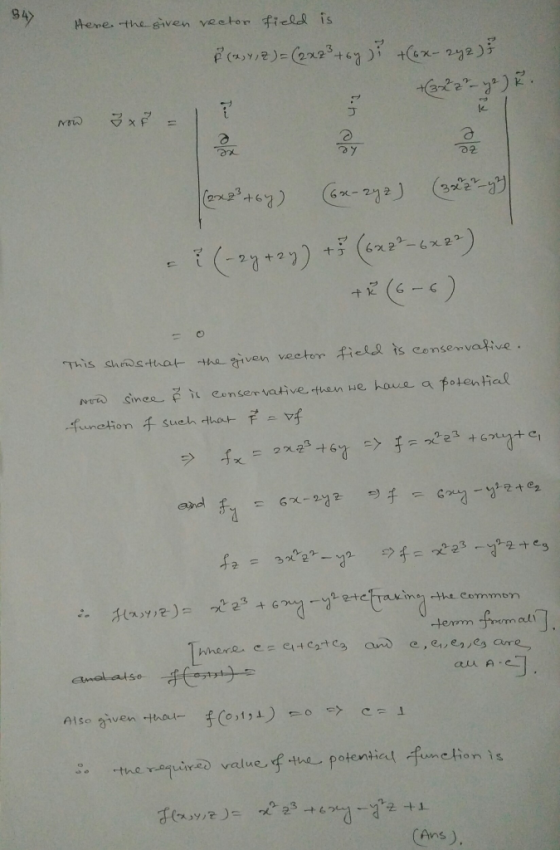 le つ2 This shs-that tha iven veetor fie ts consenvative m the common ocli Ans
