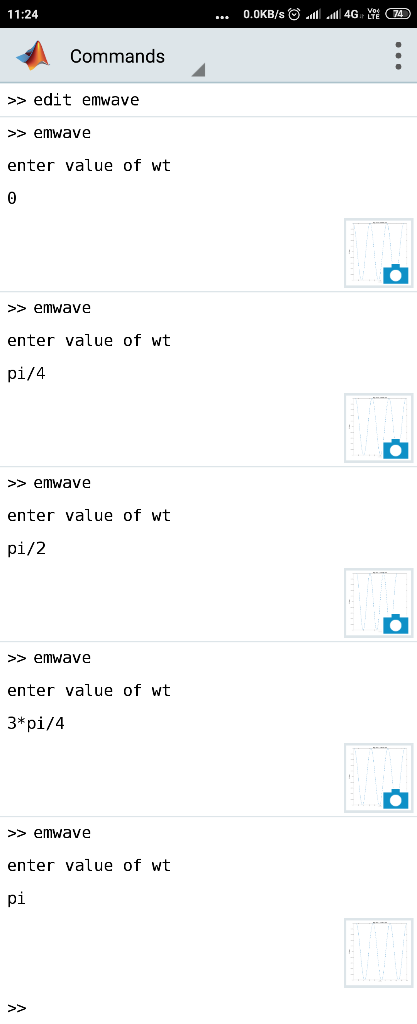 11:24 Commands edit emwave >emwave enter value of wt >>emwave enter value of wt pi/4 >>emWave enter value of wt pi/2 >>emwave
