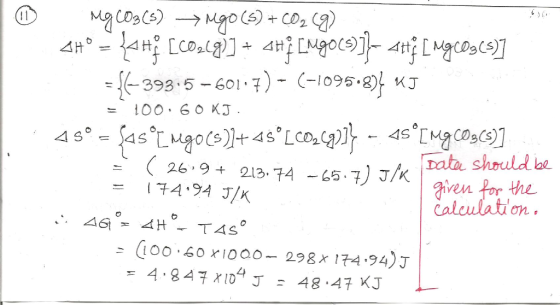 ={393-5-6017)-(-1095.8 чт ae avem for the Calculation ニ100.60 x100.0-298x174:94) J 4 ,847 x104 J = 48-47 KJ
