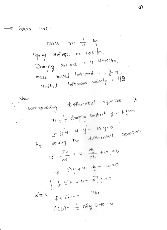 Given that to Damptant mass moved leteond- m, anitied eftuand veledy - 2 corespeningdiHerotalA 니, y + 10.yco By scltvinghe c