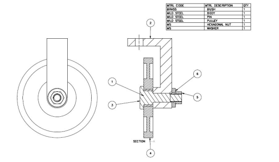 MTRL DESCRIPTION OTY MTRL CODE BRASS MILD STEEL MILD STEEL MILD STEEL MS MS BUSH BODY PIN PULLEY HEXAGONAL NUT SECTION-A