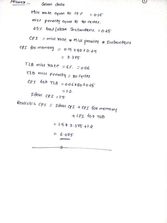 ucesGiven data Misc xa te equal to 15%-015- miss penay eua to xe = 3.395 TiB miss penatt so Cycle Tdeal cpI -1-5 Realisti c c