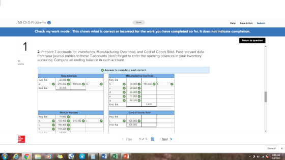 50 Ch 5 Problems Saved Help Save & Exit Submit Check my work mode: This shows what is correct or incorrect for the work you h