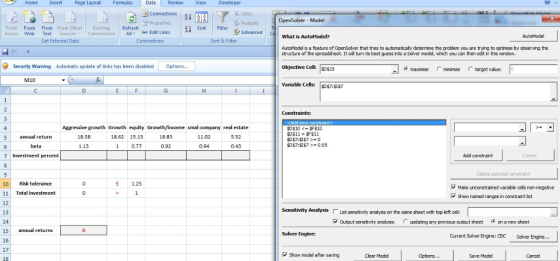 Home InsertPage Layout Formulas DataRiew e Developer 祐一ù 個国connections ↓BR rk, clearply | Filter-,Advanced OpenSolver - Model
