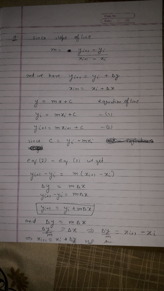Page No. /20 Date: f line slope Sin ca Fire-Je and we havt yitge eaudin fline - 2) m +C sin ce wt m(ni- and 2 i m HP Ans