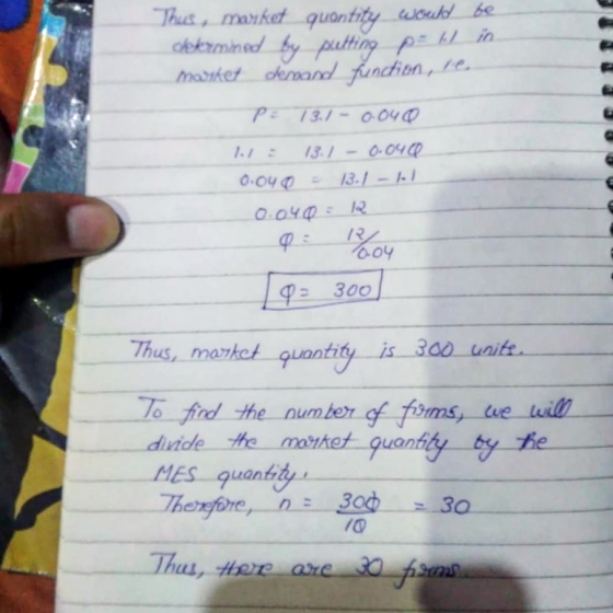 Thus, market quontity wouhl be oekrmined by put madhe demand funcdion,te p; O-04 Ф 13.1- 131-0. C 4CQ 1.1 : O o4as 1 Thes, mo