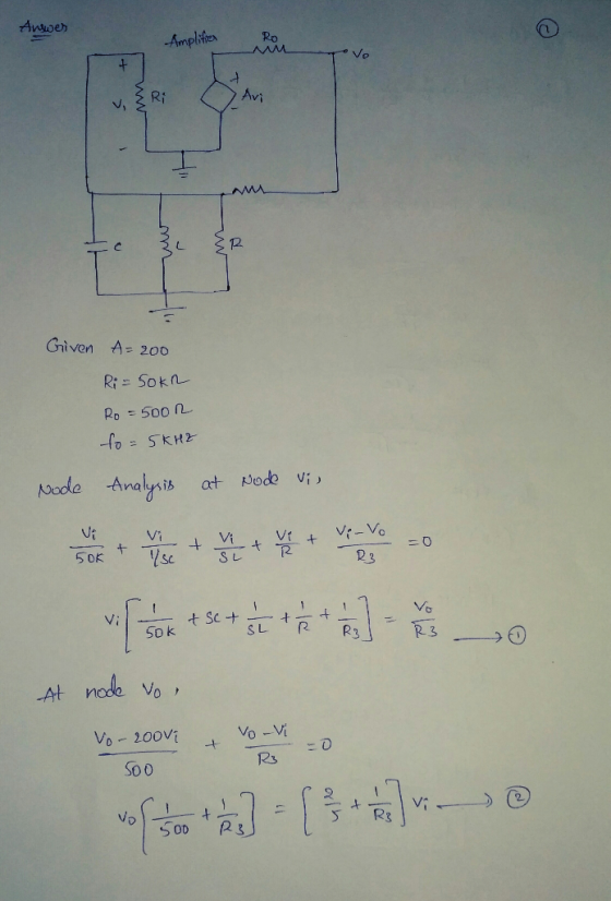 Anuoer Avi 2 Griven A 200 Node Analysis at od vi 23 So k At node Vo 0 R3 So0 SR3