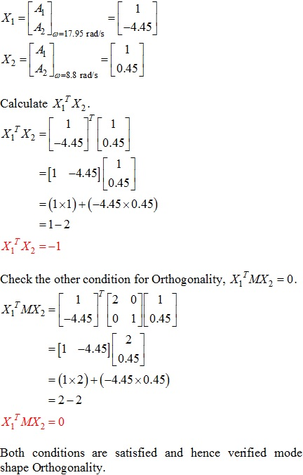 1 = -4.45 A2 -17.95 rad/s 1 X2 A2= | 0.45 a-8.8 rad/s T Calculate X X2 1 хfx, - -4.45 0.45 1 =[1 -4.45 0.45 -(1x1)+(-4.45x0.4
