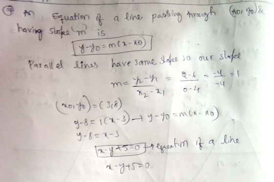 thh uation & chaviv slafes ms a line pars TO slafet Parall el ins have same dae 2-6 4 )-C) 9-8=I(-3)--0m-D a