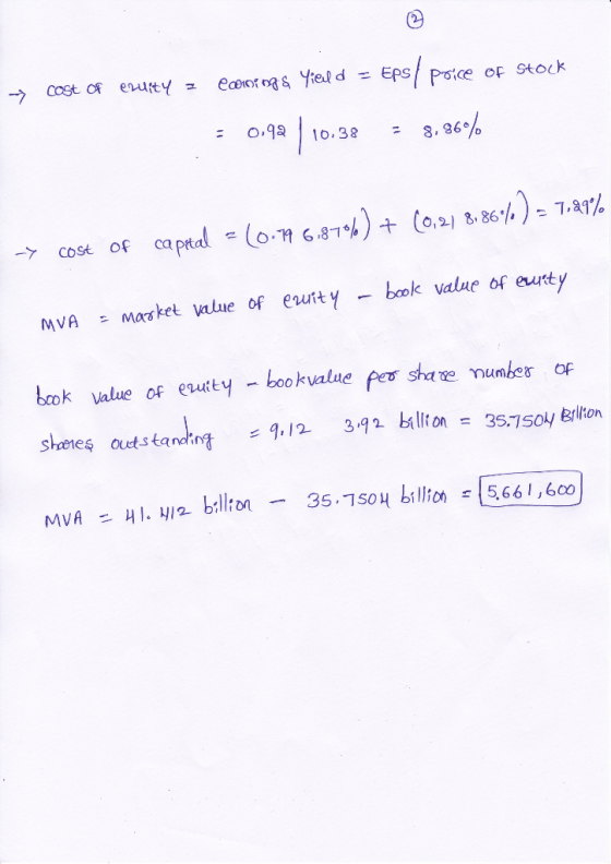 enufty Cost of eceot Yiel d Poice of Stock 3.26/ 10, 38 (o.21 8.86)- 7.21% Lom6.87) ca ptal of COst book value of euutty mask