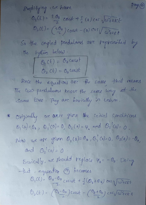 ,lwe hane O,CE)-200 Casut + (o)cas a2Kt 2 e,l cout- Co) o a4t So the copled penduluns Fytu beloas &CE)= OCasest Ppenited ty a