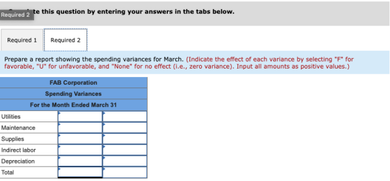 e this question by entering your answers in the tabs below. Required 2 Required 1 Required 2 Prepare a report showing the spe