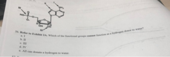 56. Refer to Eshitbit 2A. Which of the fuio as a hydrogen donor to water eroupe cannot function e. All can donate a hydrogen
