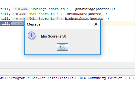 null, message: Average score isgetAverage (scores)) null, message: Max Score is + lovestscore (scores)) null, message: