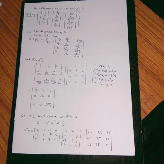 -. An othonermal bais tor span(s) S JISS JTSS JTS S bSR-deconpesition A Let A=QR. TLen ant R=&A QR-A T&RJ-ATA ATJR=&TA IR QA