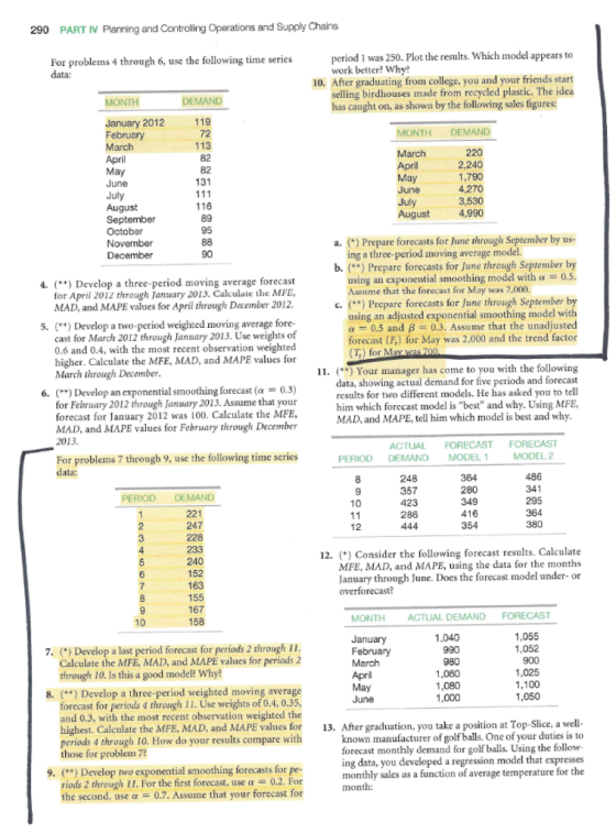 PART IV Planning and Controling Operations and Supply Chains 290 period 1 was 250. Plot the results. Which model appears to w