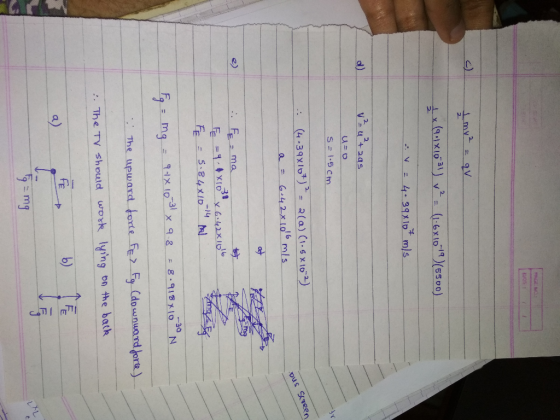 2. d) s=1.5 cm ( 39x10)2(a) C1. 10 Sreen 2) ma -31 I o -14 91X The upward torte-fe2与ldownwardjort). The TV Should wovk ying o