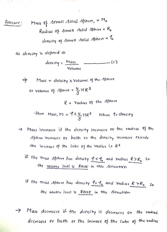 = Mo Ansurr Amull Solid Aphirr, Mass density ot Amull ^olid Aphct = as cinsity is difined Mass density Volumc Muss dinsity x