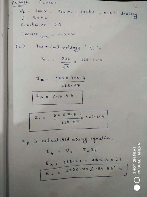ANSWER: GIVEN VT2 0 115 47 v ,fる Ta- 100 x 745, 구 115. 4, 645.8 A o. s 129 1c A 115.4ネ 12 S 2-84 8 V