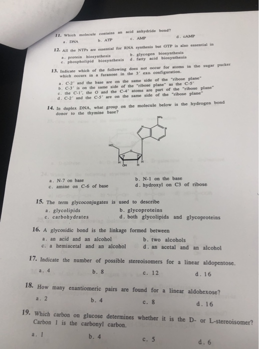II. Which molecule contains an acid anhydride bond? .AMP .ATP 12. All the NTPs are essential for RNA ynthesis but OTP i, also