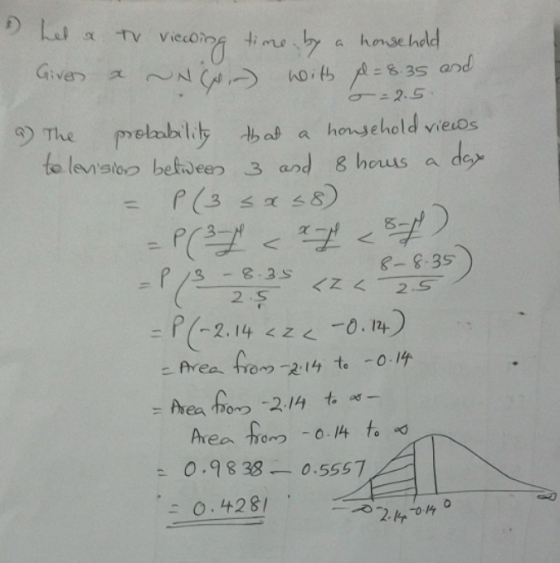 La TV vieco hnse hdld Given a N noith A-8. 35 and 2.5 prelabili bad a honsehold vieios to lenatoo beteen 3 and 8 hous P(3 sa5