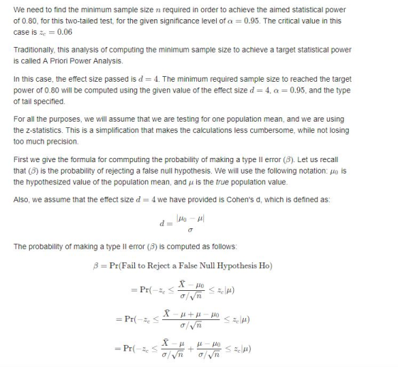 We need to find the minimum sample size n required in order to achieve the aimed statistical power of 0.80, for this two-tail